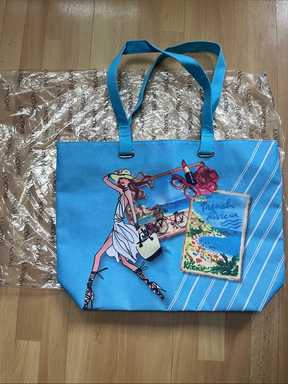 Illustrated French Riviera Canvas Tote Bag - Picture 1 of 1